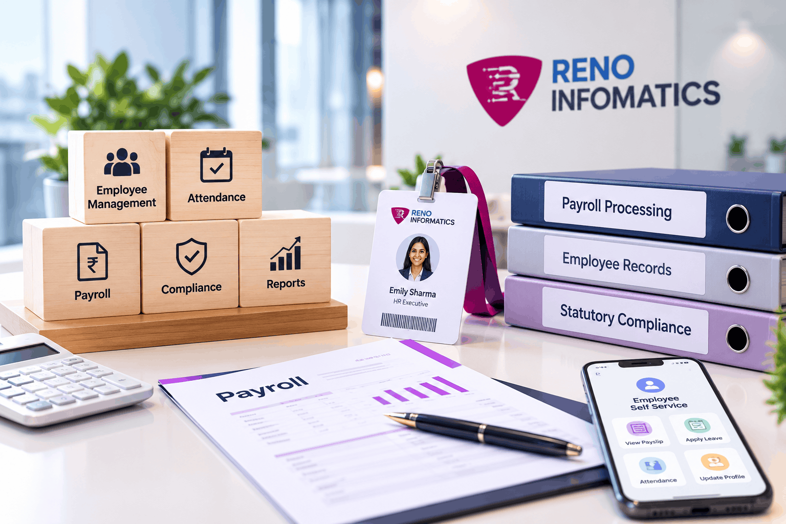 RENO HRMS Executive Dashboard displaying workforce overview and payroll analytics